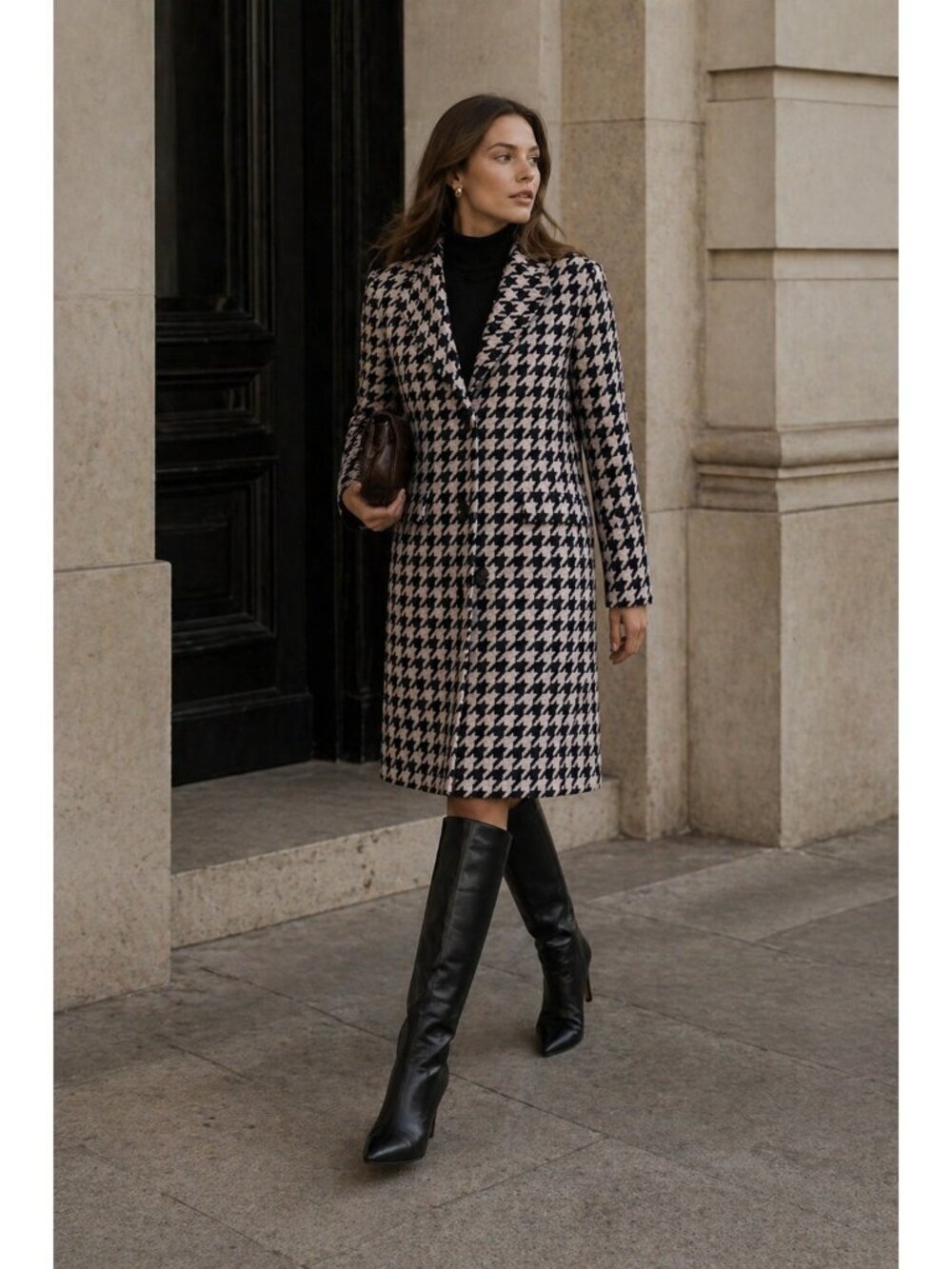 Kate Spade New York Houndstooth Coat Womens M Wool Blend Navy Ivory Button Front